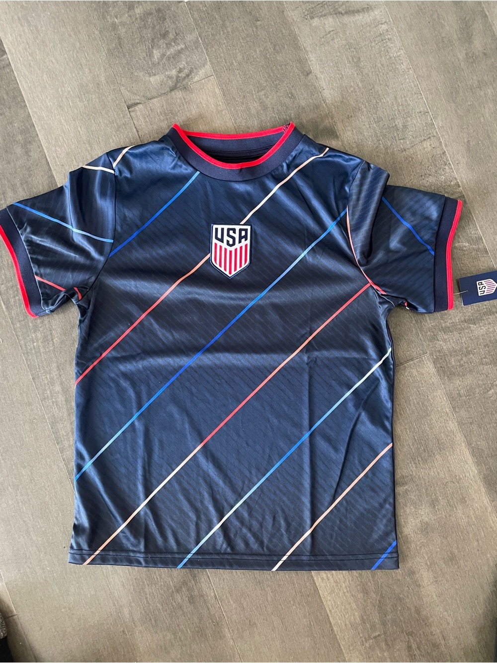 Kids Team USA #10 Pulisic Soccer Jersye Navy with Red Trim size L